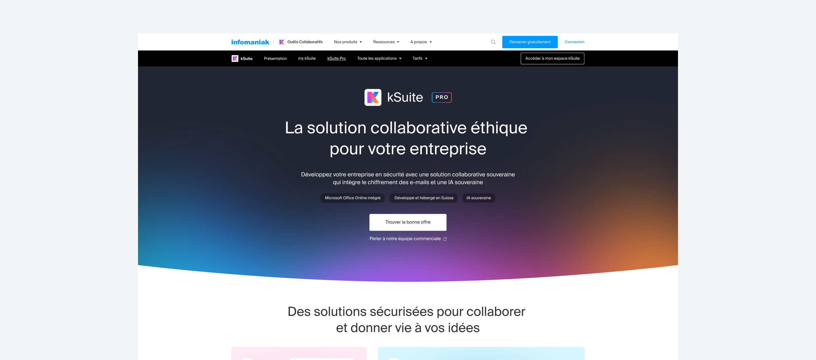 kSuite — section de la page de vente