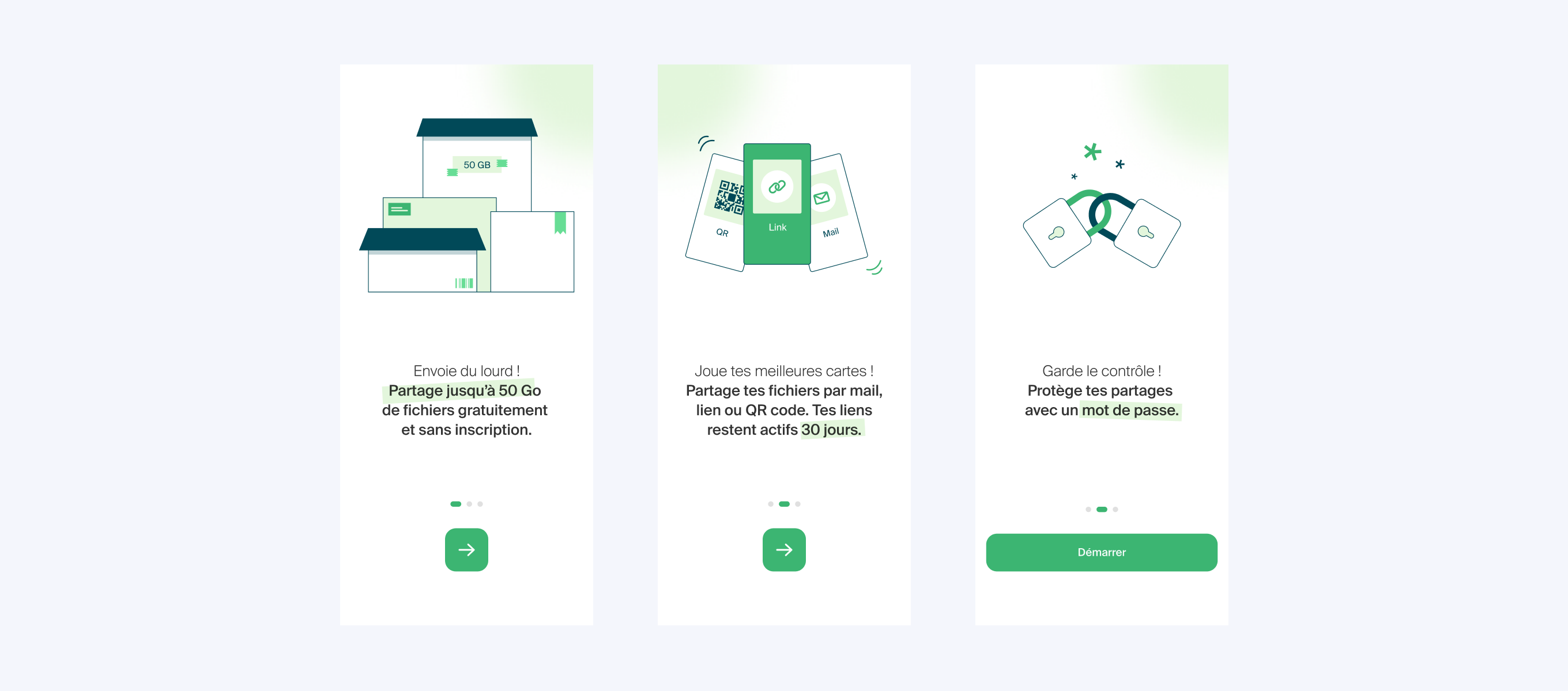 SwissTransfer app mobile — onboarding