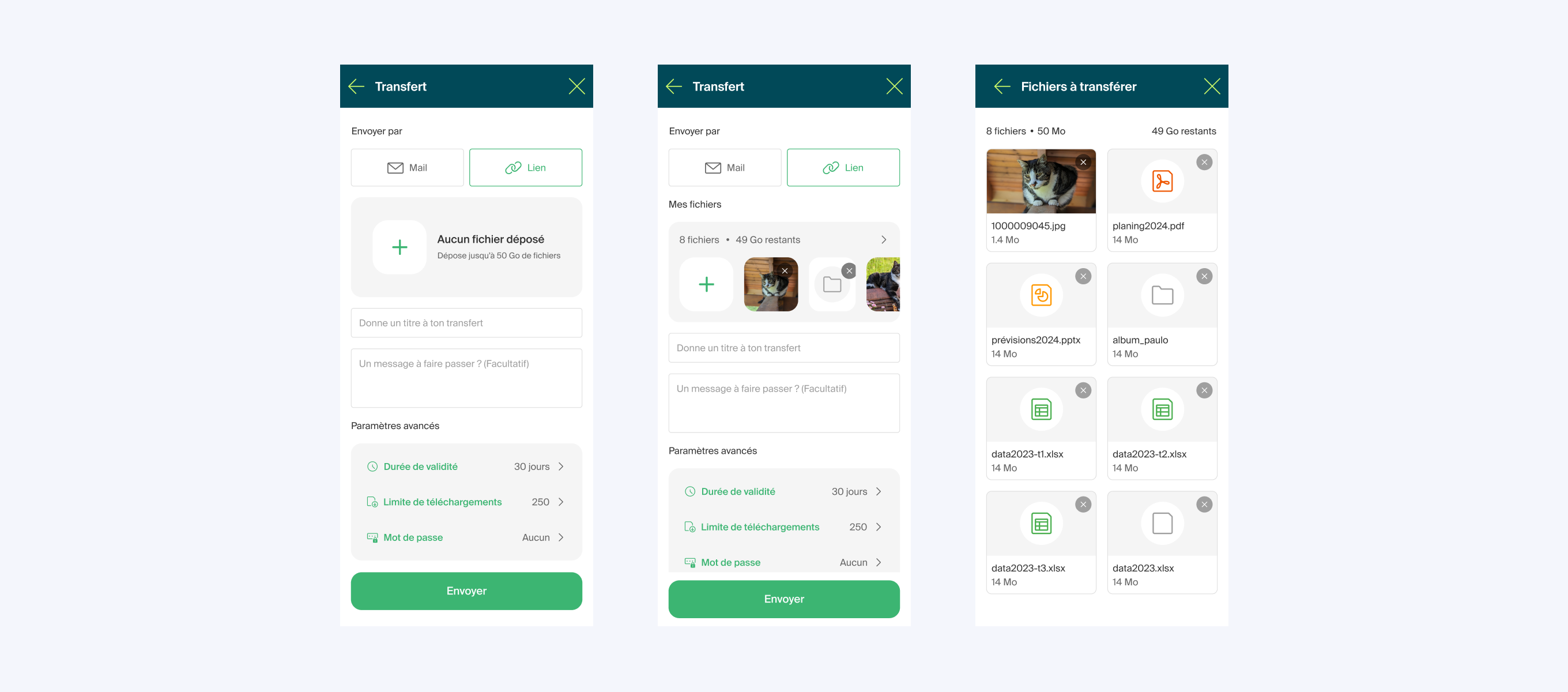 SwissTransfer app mobile — envoi de transfert