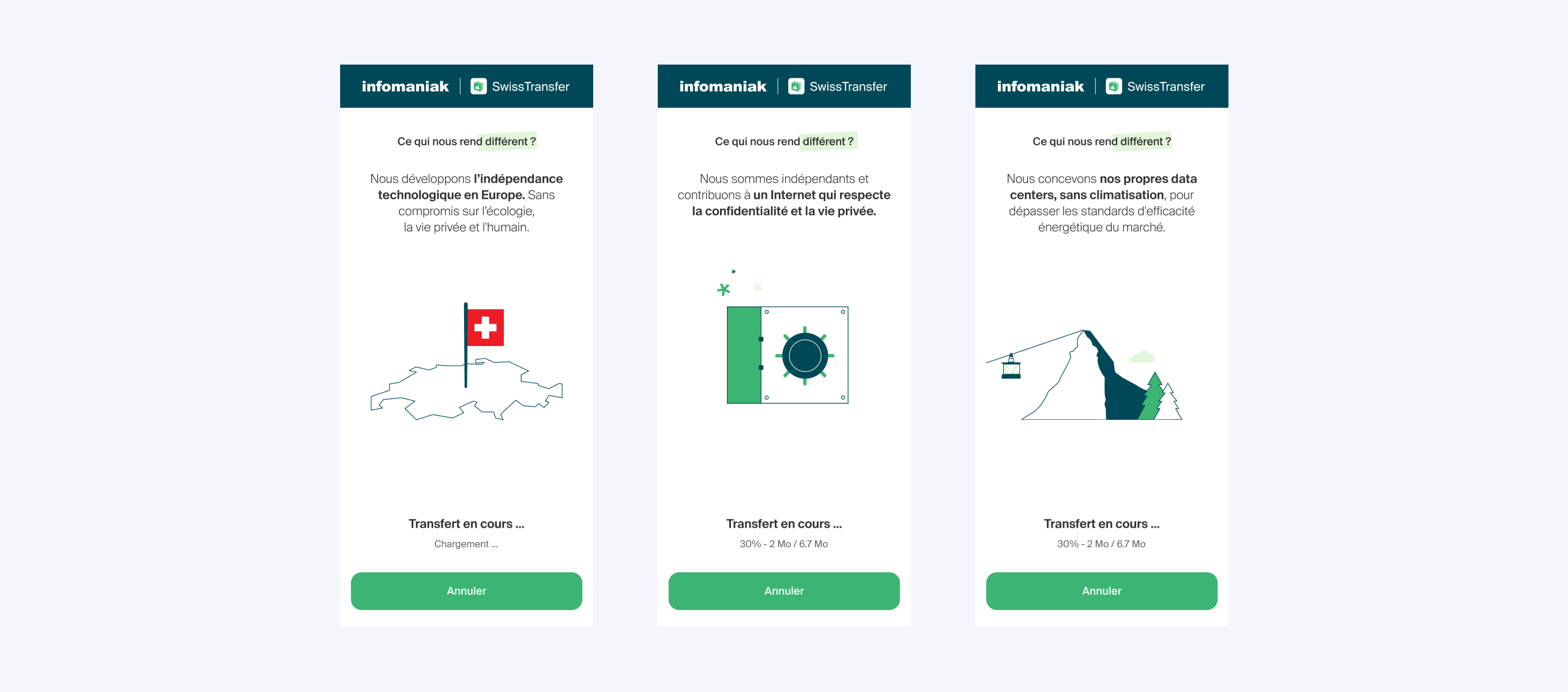 SwissTransfer app mobile — transfert en cours